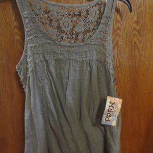 MUDD Sleeveless Lace Back Olive Top Women's Size MEDIUM NWT